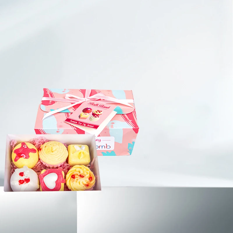 Set de bombas de baño en forma de pastel, Set de regalo de aceite esencial para la piel seca, hidratante, para baño de burbujas y Spa, regalos de cumpleaños para el día de la madre, 6 unids/set