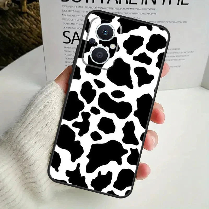حافظة مطبوعة على شكل بقرة بيضاء وسوداء لهاتف OPPO Reno 12F 13F 14F 10 11 12 13 14 Pro 8T 7 8 Lite OPPO Find X6 X5 X8 Pro #4