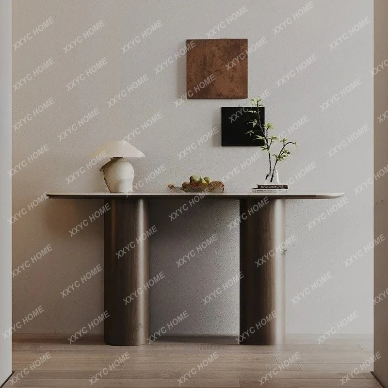 

L Walnut Console Table, Quartz Entryway Desk with Anti-Bacterial Top, Heat & Scratch Resistant, Customizable
