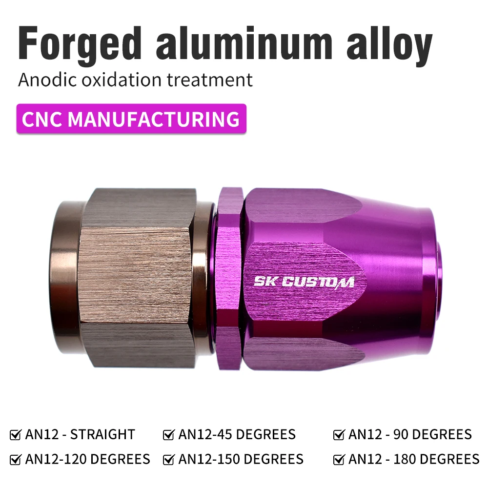 

Universal AN12 Swivel Engine Oil Cooled Fuel Hose End Fitting Forged Al Alloy0°/45°/90°/120°/150°/180°Straight Adaptor Interface