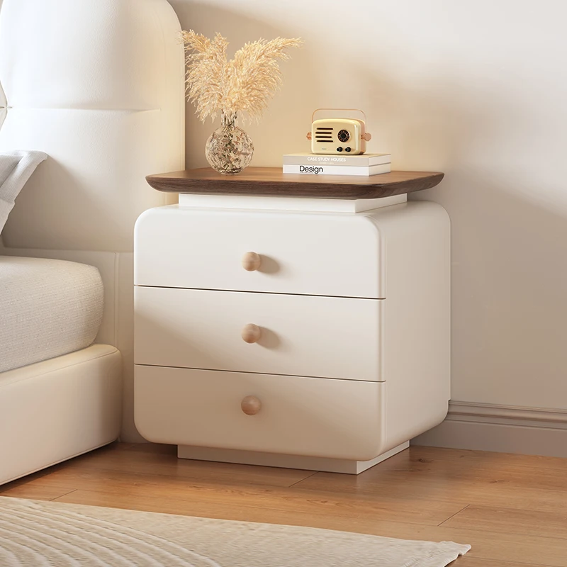 منضدة كريمية عتيقة من الخشب الصلب - خزانة تخزين لغرفة النوم حديثة وبسيطة، بدون تجميع أثاث مدمج #3