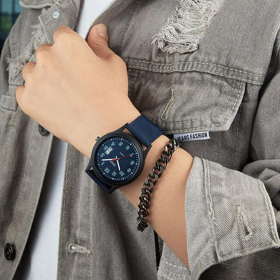 Cross-border explosive men's fashion woven canvas strap business watch luminous pointer with calendar quartz watch