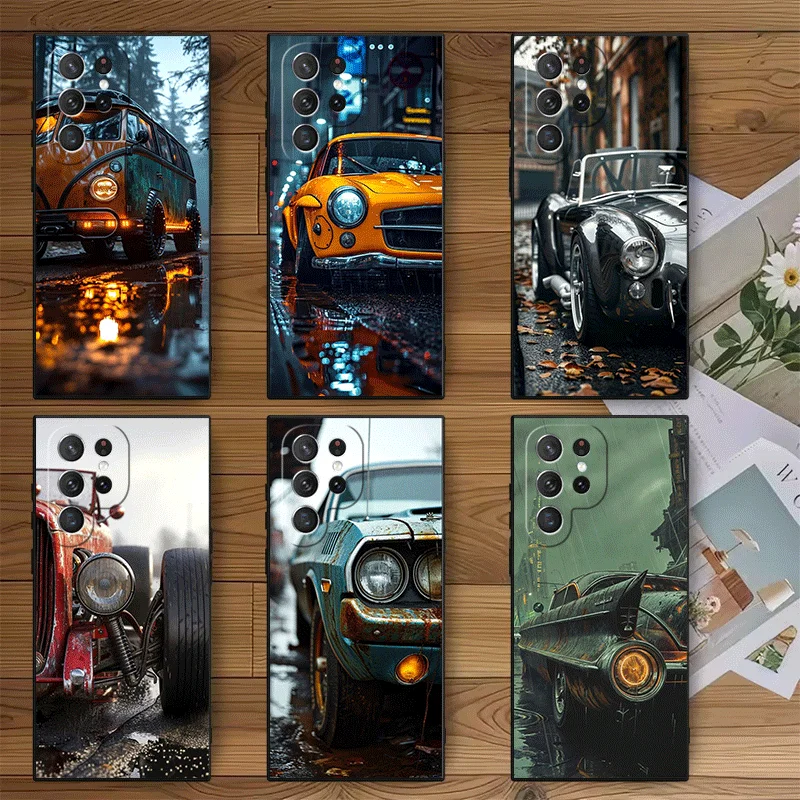 Vintage Car Retro Nostalgia Soft Phone Case for Samsung Galaxy S26 S25 Edge S24 Ultra S23 Plus S22 S21 FE S20 Black Cover Back S