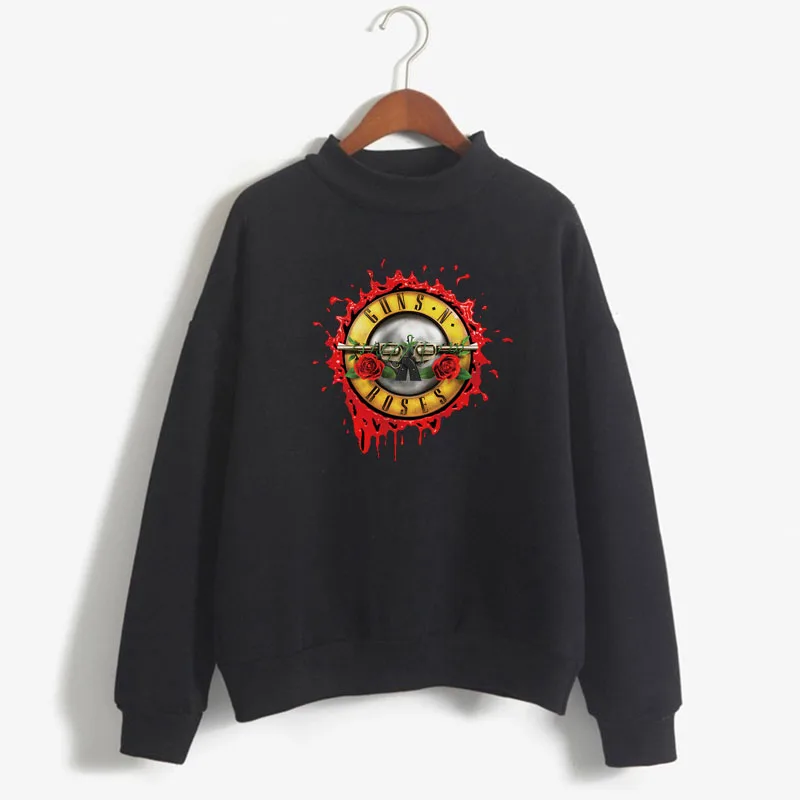 

GUNS and Roses Print Women Sweatshirt Sweet Korean O-neck Knitted Pullover Thick Autumn Winter Candy Color Lady Rock Clothing