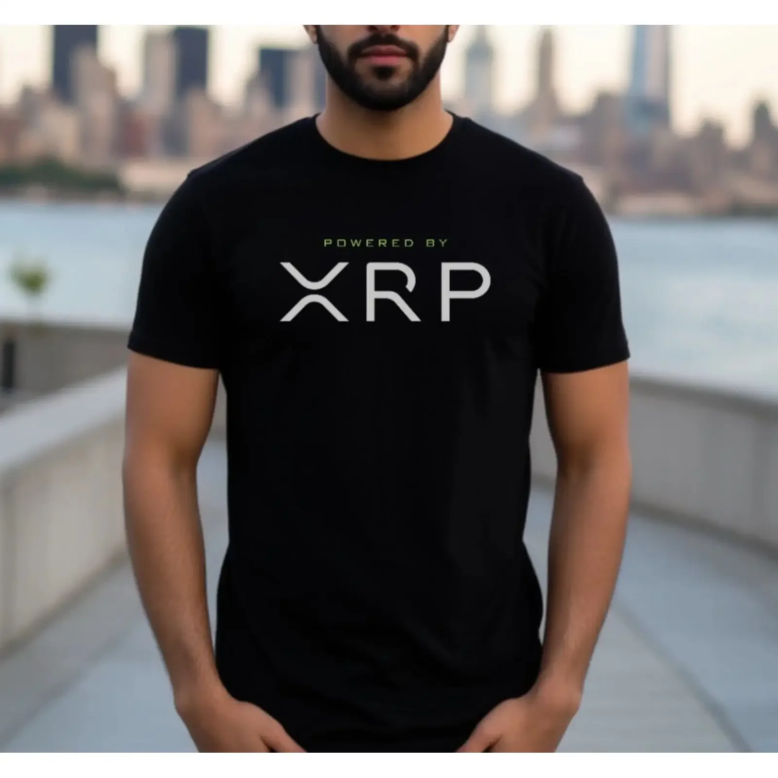 quot Powered by XRP Ripple Crypto Currency Bitcoin Black T Shirt Size S 2XL vintage Washed graphic fashion Comfortable Soft
