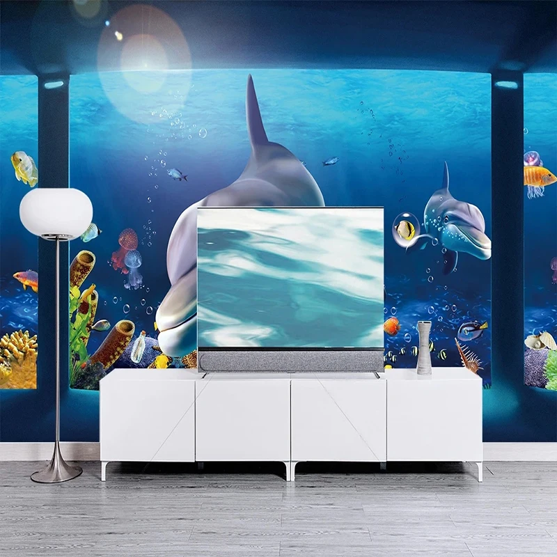 Custom Photo Wallpaper Aquarium Underwater Dolphins Blue Mural Children's Room Living Room TV Background Wall Home Decor Fresco