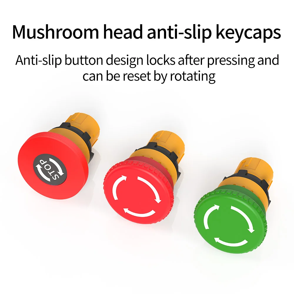 GTRIC Emergency Stop Push Button Switch 16/22MM Red Green Mushroom Cap 1NO1NC Self-locking Silver Contact Switchwsalarm Button