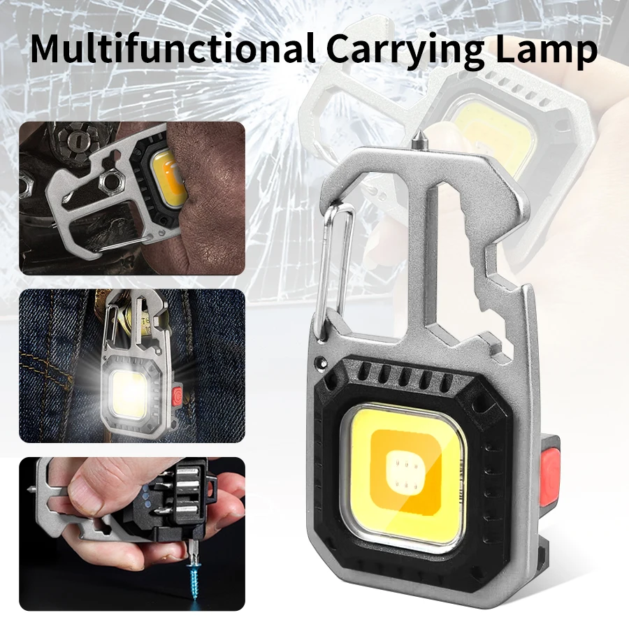 Rechargeable Keychain Light Mini COB Work Light Outdoor Camping Lamp Portable Pocket Wrench Screwdriver 7 Modes LED Flashlight