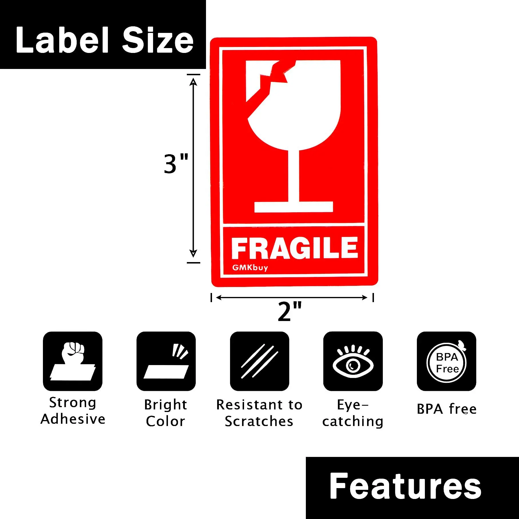 100 листов хрупких наклеек — красные и прозрачные FRAGILE этикетки со стеклянной значком, транспортировочные этикетки 2x3 дюйма (5x7,6 см) для ломких предметов