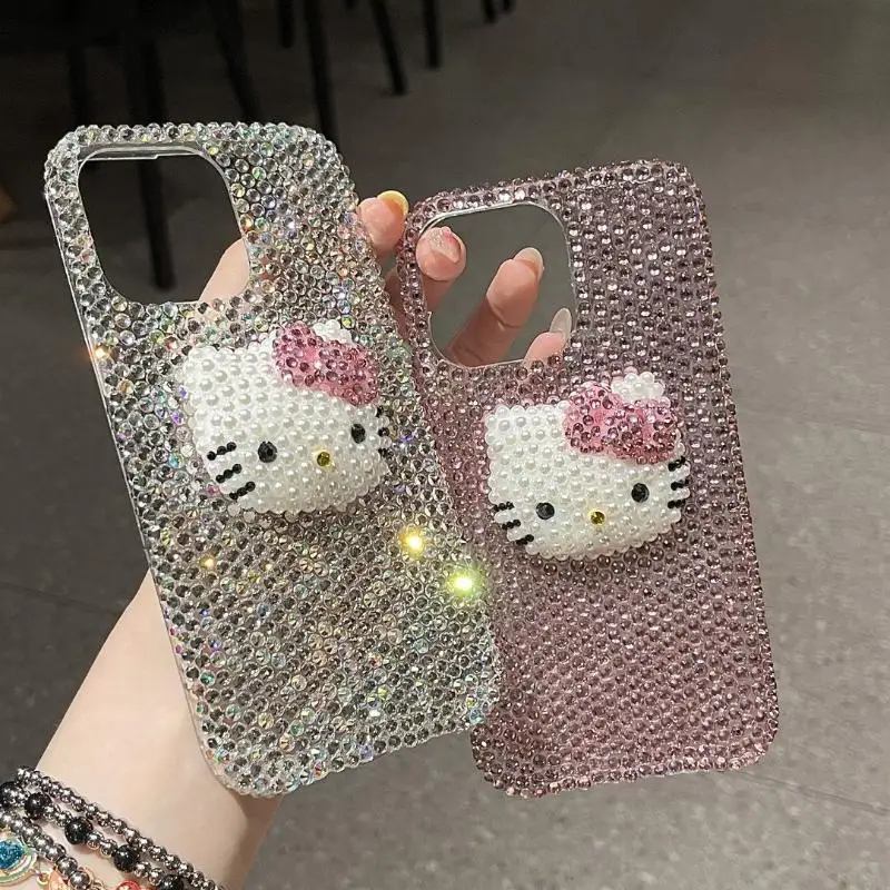 Kt Cat Apple16 Rhinestones Phone Case Applicable To Iphone 15/14/13Promax Phone Case Iphone 13/12/11 Anti-Fall Mobile Phone Case