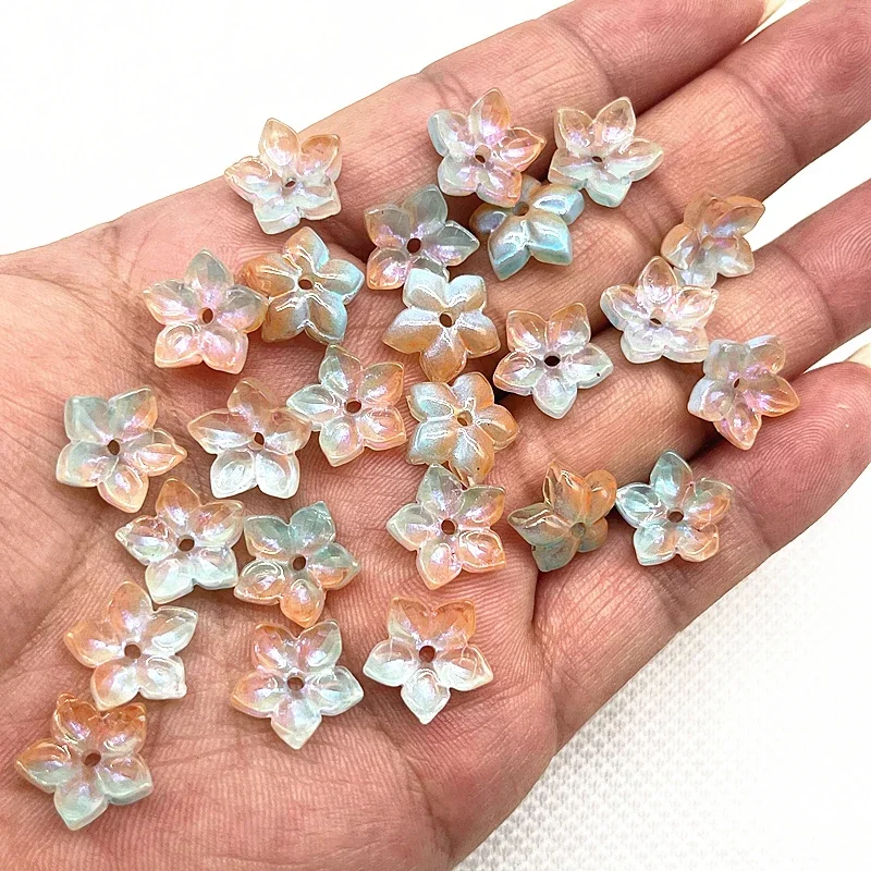30 Stück 12mm Fünfblättrige Blumen-Lampwork-Perlenkappen Glas-Abstandhalterperlen für Schmuckherstellung DIY-Zubehör Haarnadeln – Detail 4