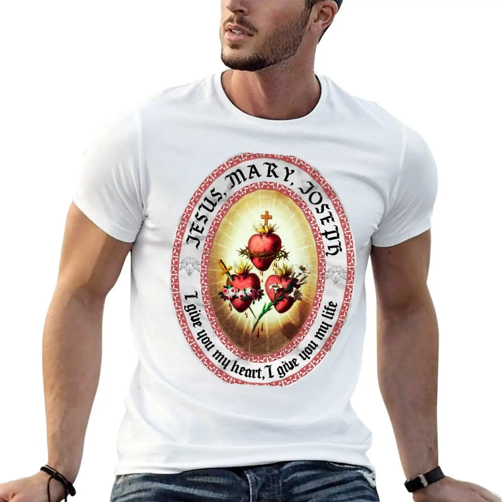 Art of The Three Sacred Heart T-Shirt Casual Light Summer Short Sleeve Top