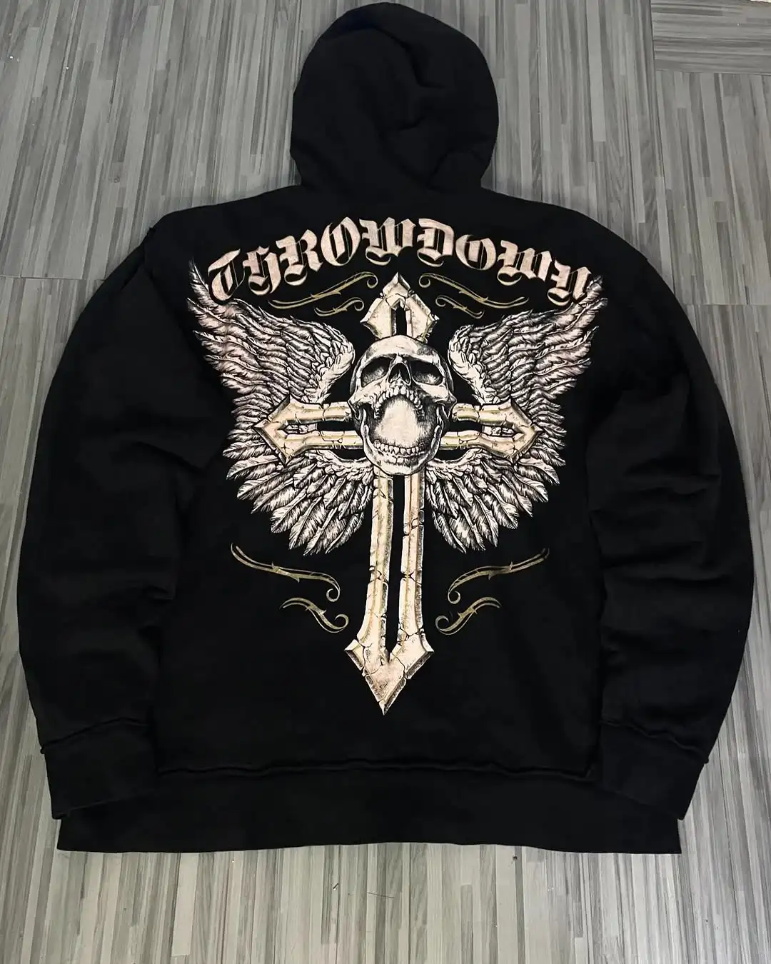 Affliction Men Cothing Hoodie Vintage Gothic Skull Oversize Zipper Hoodie Hip Hop New Casual Sweatshirt Personality Hoodie Coat