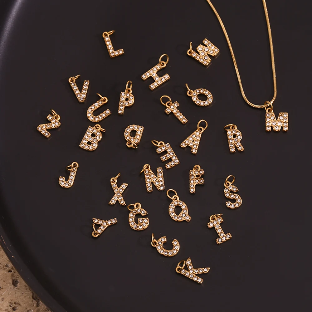 E.B.belle Mini Rhinestone Letter Pendant Water Resistant 18K Gold Plated 316L Stainless Steel Jewelry Pendants image 4