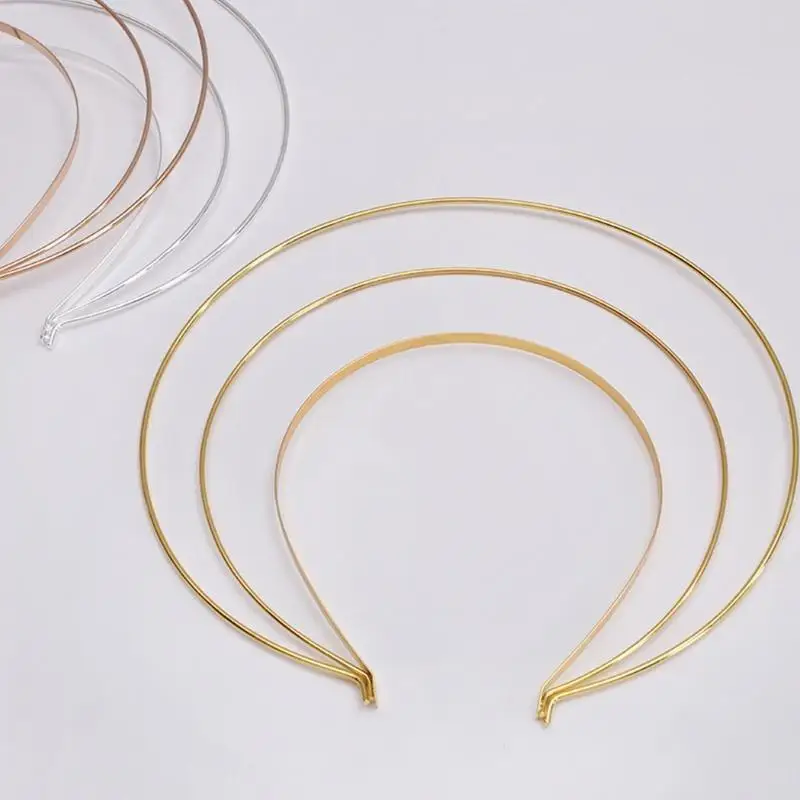 652F Smooth Metal Headbands Women Hair DIY Craft Blank Thin Steel Wire Frame Hairband for Head Bands Christmas Gift Golden