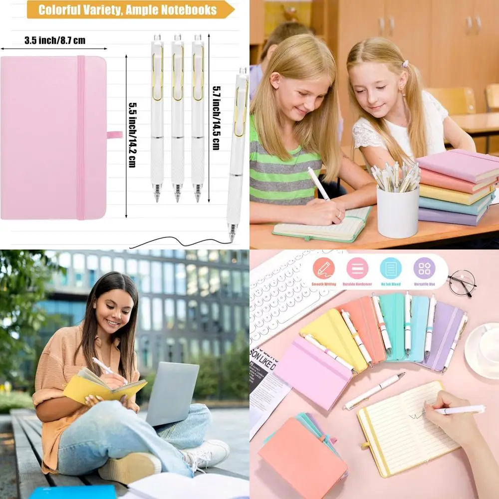A6 Pastel Colored Mini Hardcover PU Leather Lined Notebooks with Built-in Pen Holder, 50 Sets, 3.5 x 5.5 Inch, College Ruled for