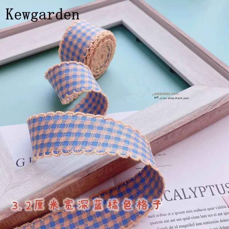 Kewgarden Plaid Overlock Edge Ribbon 32mm 12mm DIY Hair Bow Accessories Handmade Sewing Crafts Tape Gift Packing 5 Meters