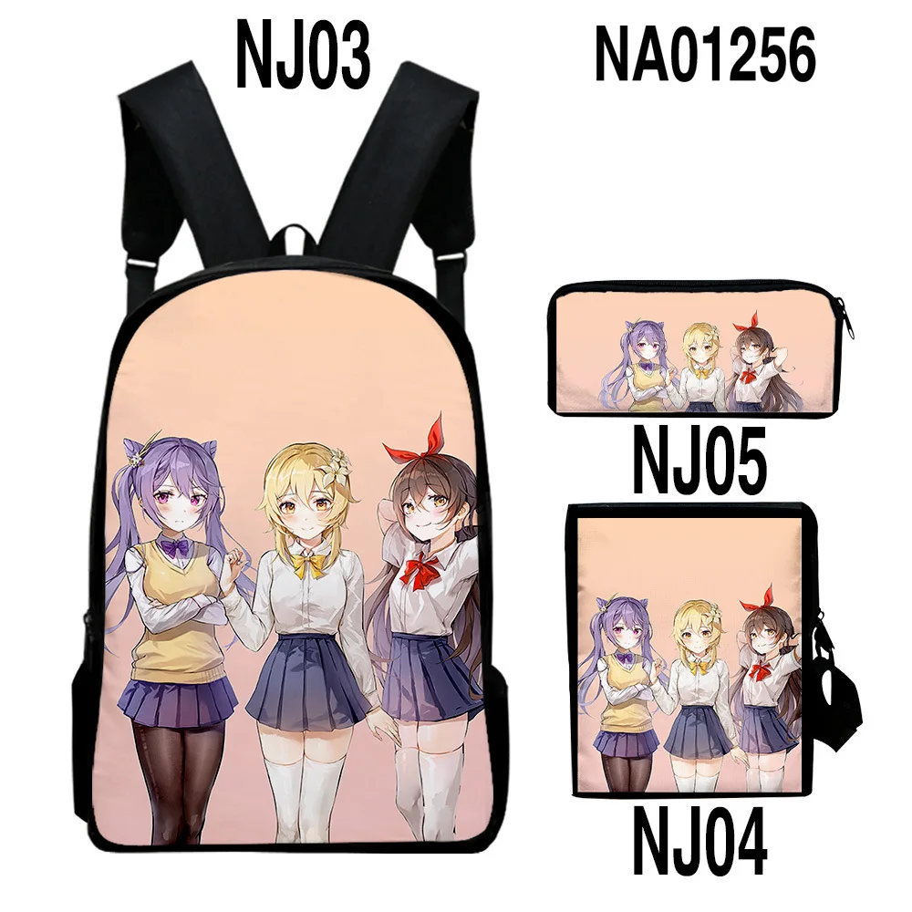 Classic Peculiar Genshin Impact 3D Print 3pcs/Set pupil School Bags Laptop Daypack Backpack Inclined shoulder bag Pencil Case