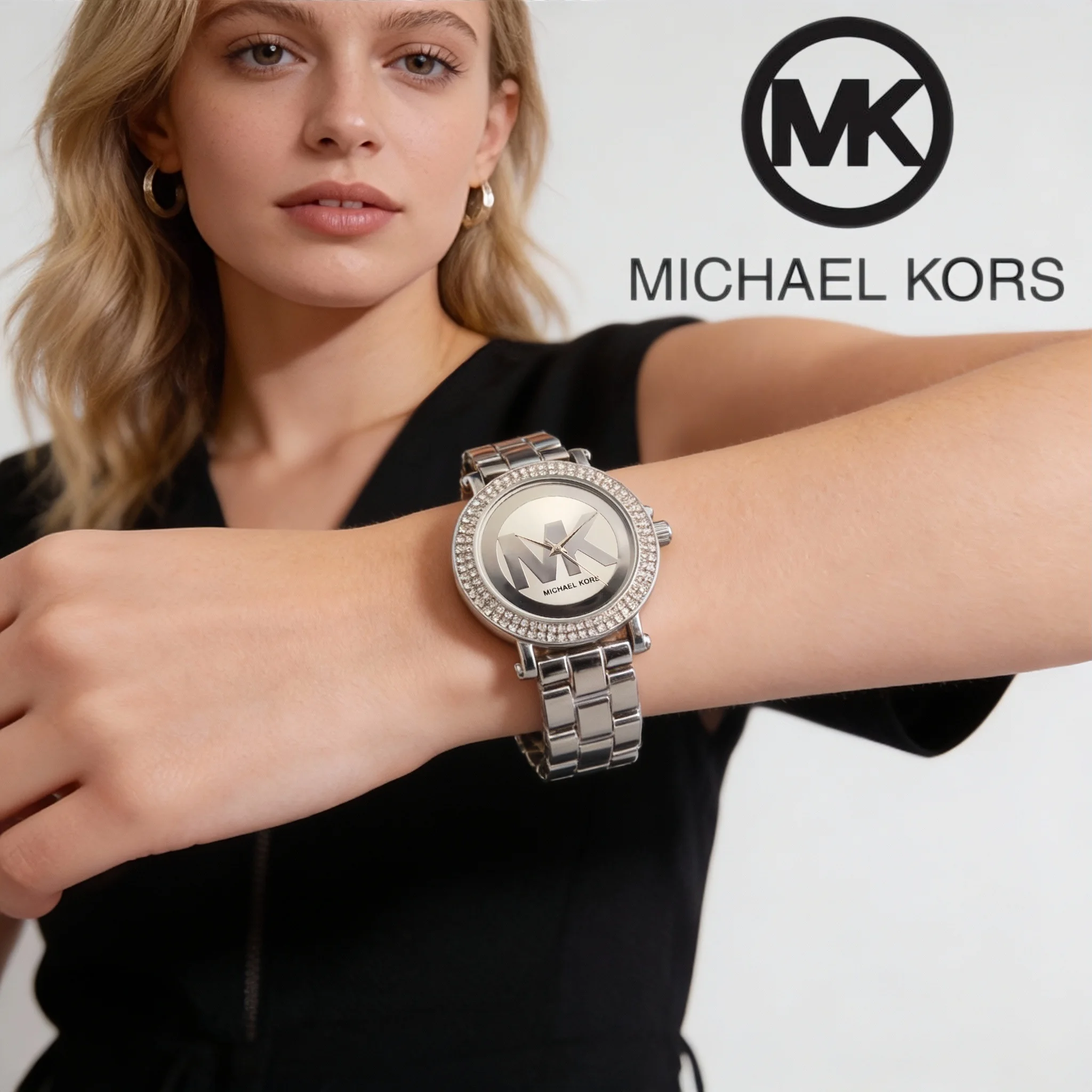 Michael Kors Ladies Fashion Watch Luxury Look Casual Business Quartz Watch Alloy Diamond Encrusted Dial Multi-Function Timer