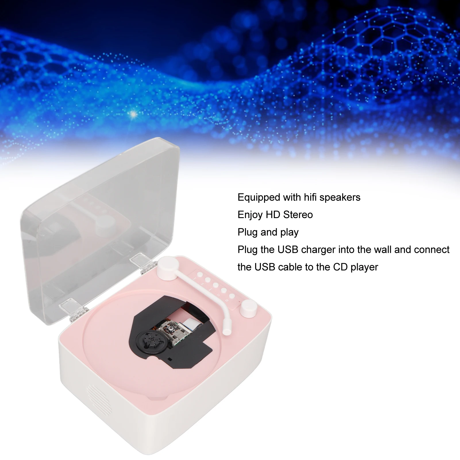

Bluetooth CD Player HiFi Sound Speaker Supports AUX USB CD Music Player with Remote Control Dust Cover for Home Kids