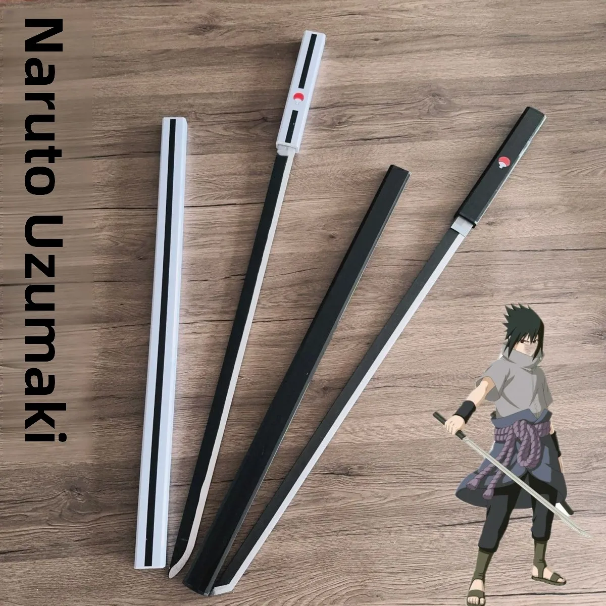 New Anime Cosplay Prop Sasuke Bamboo Wood Black White Integrated Sword with Scabbard  Shippuden Martial Arts Equipment