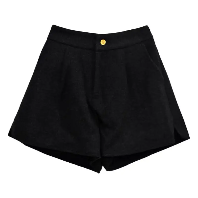 2024 Autumn Winter New Thick Woolen Shorts Korean Loose High Waisted Split Wide Leg Pants Casual Outerwear Boots Pants Women