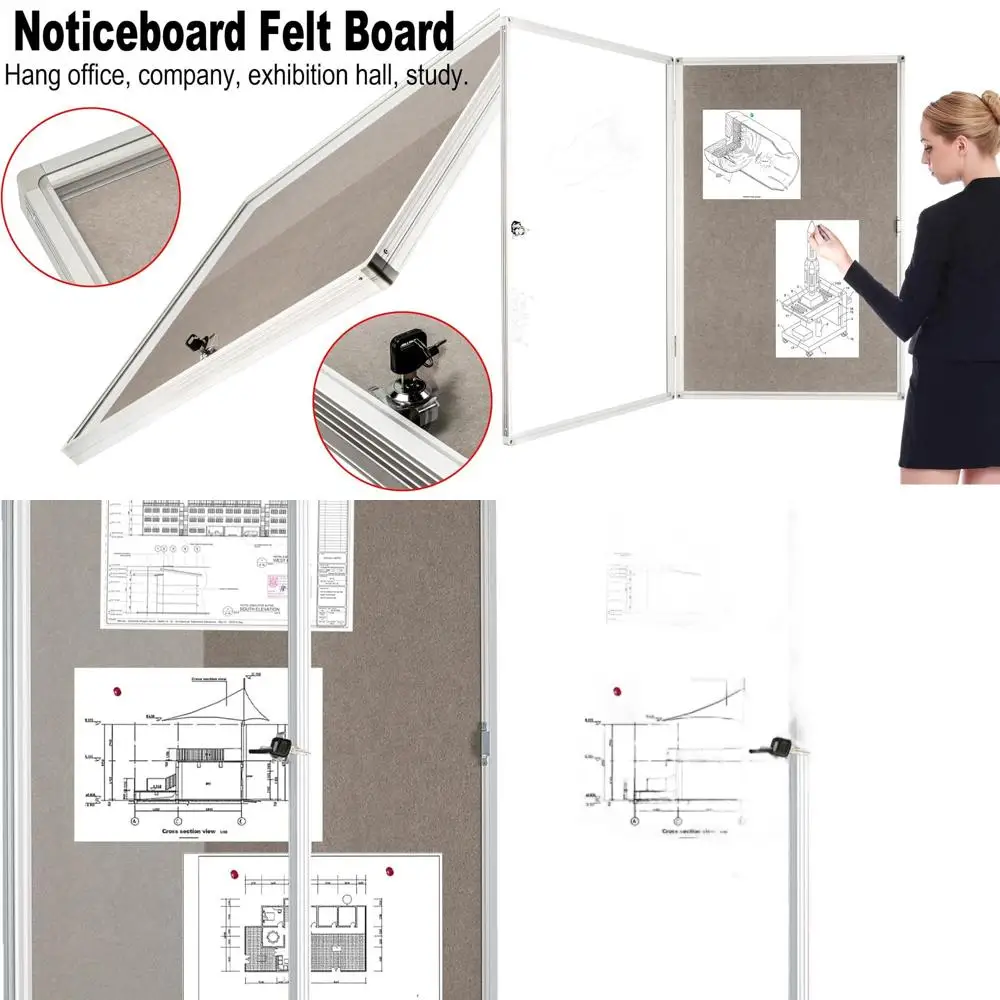 

36x24 Inch Secure Aluminum Framed Felt Bulletin Board with Lockable Display for Notices and Memos