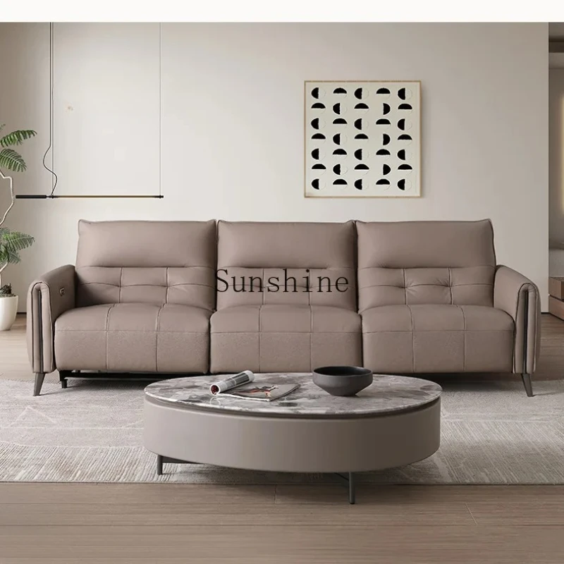 Italian minimalist leather electric sofa adjustable small apartment first-layer cowhide sofa