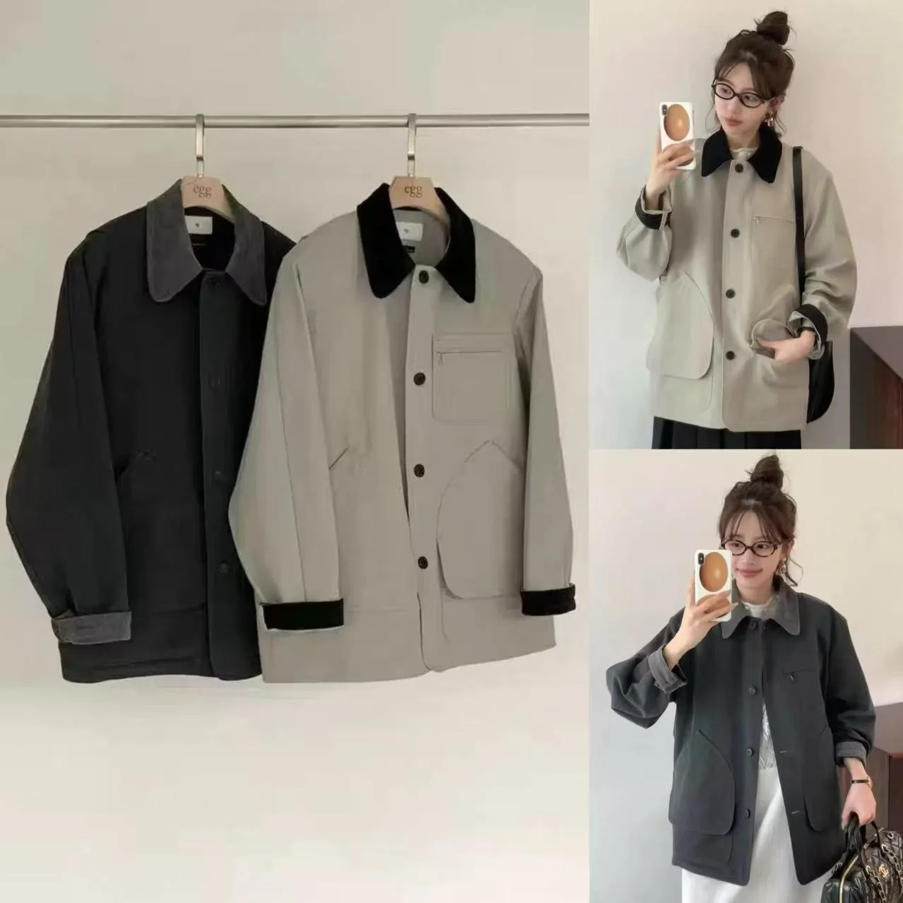 

Ранняя осень EG2025 Корейское пальто Sle Vintage Barn Color Blo ort Coat Jaet маленького размера для женщин Utili Свободный крой Long Sve