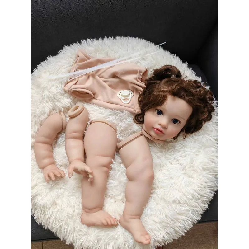 Kit de Muñeca Reborn Pintada de 26 Pulgadas, Pippa, con Cabello Rizado Enraizado, Hecha a Mano, Realista, Accesorios para Muñecas DIY