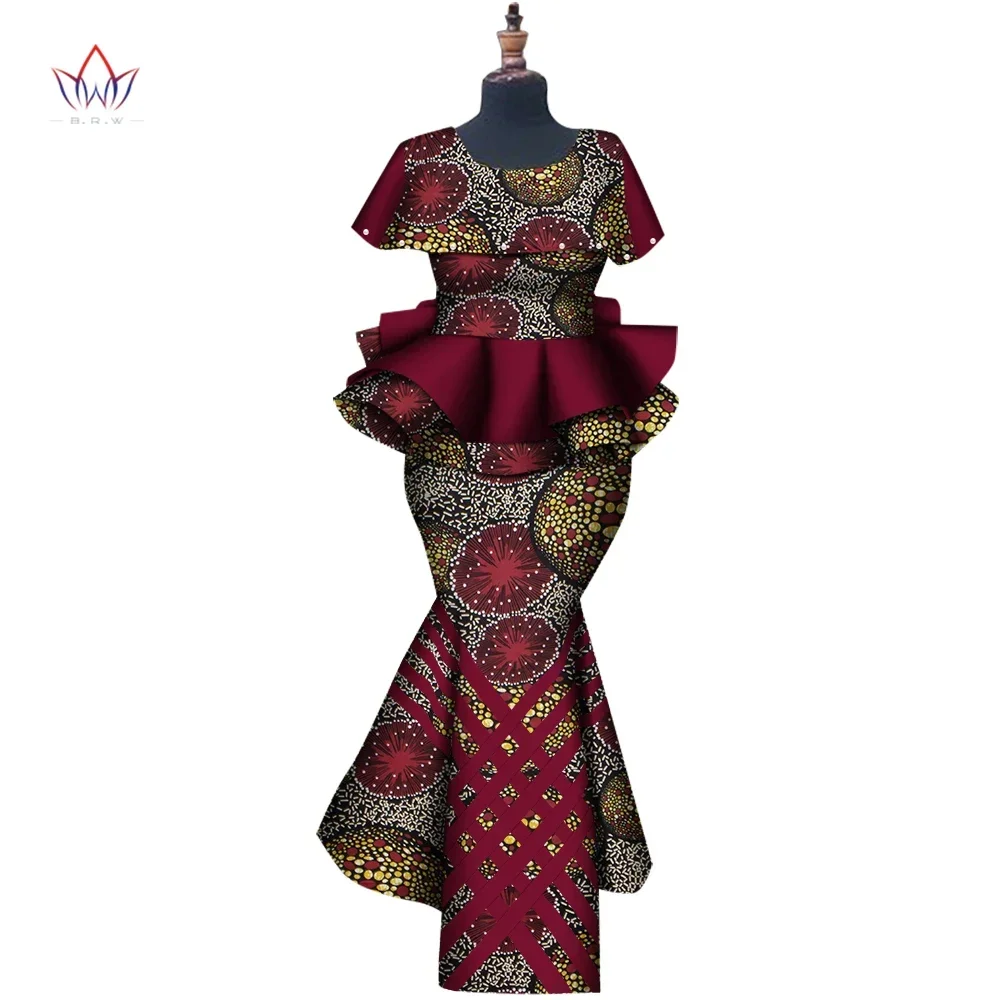 New BintaRealWax Customize African Dresses for Women Elegent Trench V-neck Top and Mermaid Skirt Plus Size 6XL WY8300