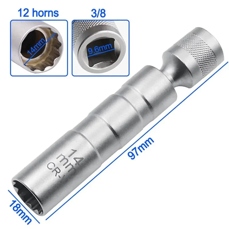 14mm/16mm Magnetic Spark Plug Socket Wrench 12 Angle Repair and Removal Tool Thin Wall 3/8 Inch Auto Repair Tool