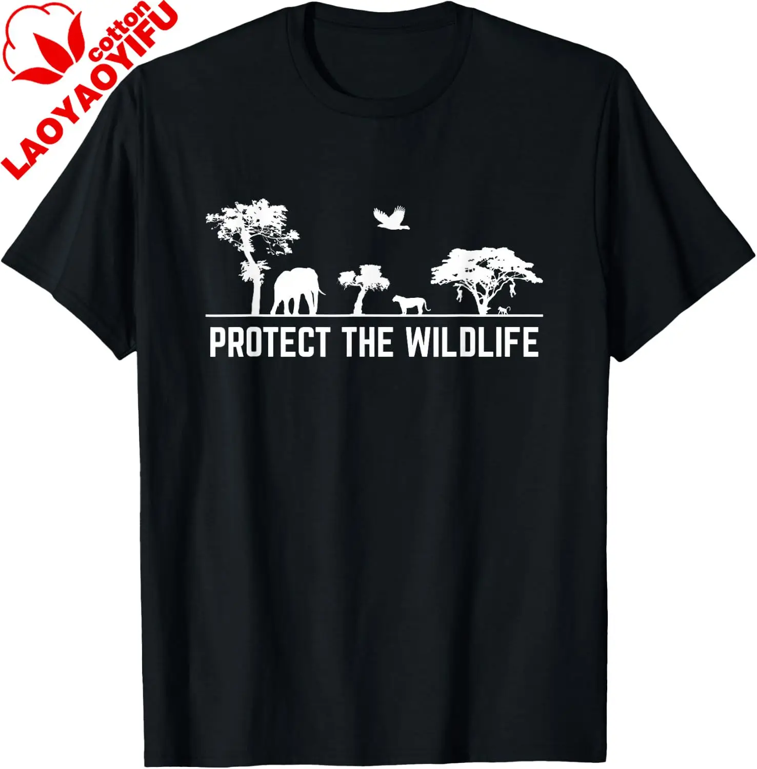 Wildlife Protect Safari Animal Environmental Conservation Earth Tag T-Shirt Men's and Women's 100% Cotton Short-Sleeved Shirt