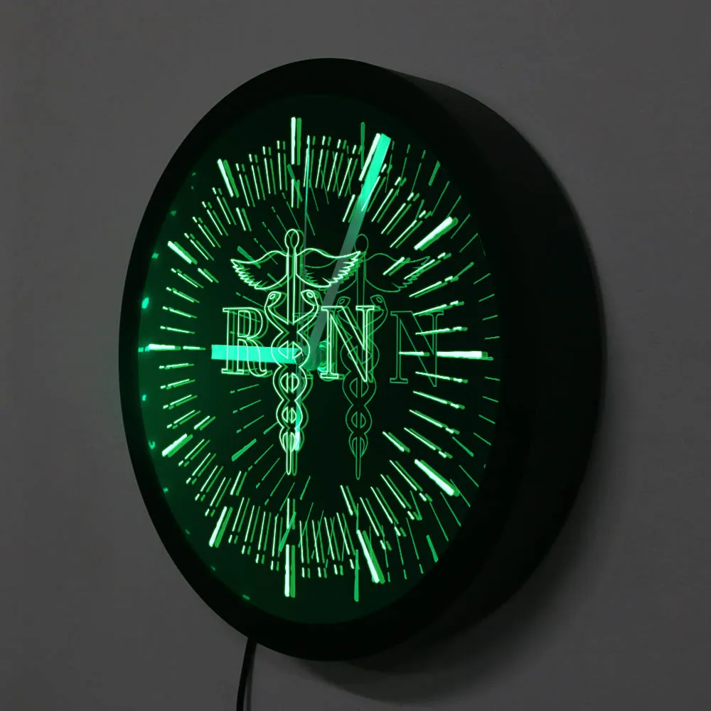 Registered Nurse Caduceus Logo Luminous Wall Clock RN Nursing and Medical Neon Sign Wall Clock Vintage Design Illuminated Watch