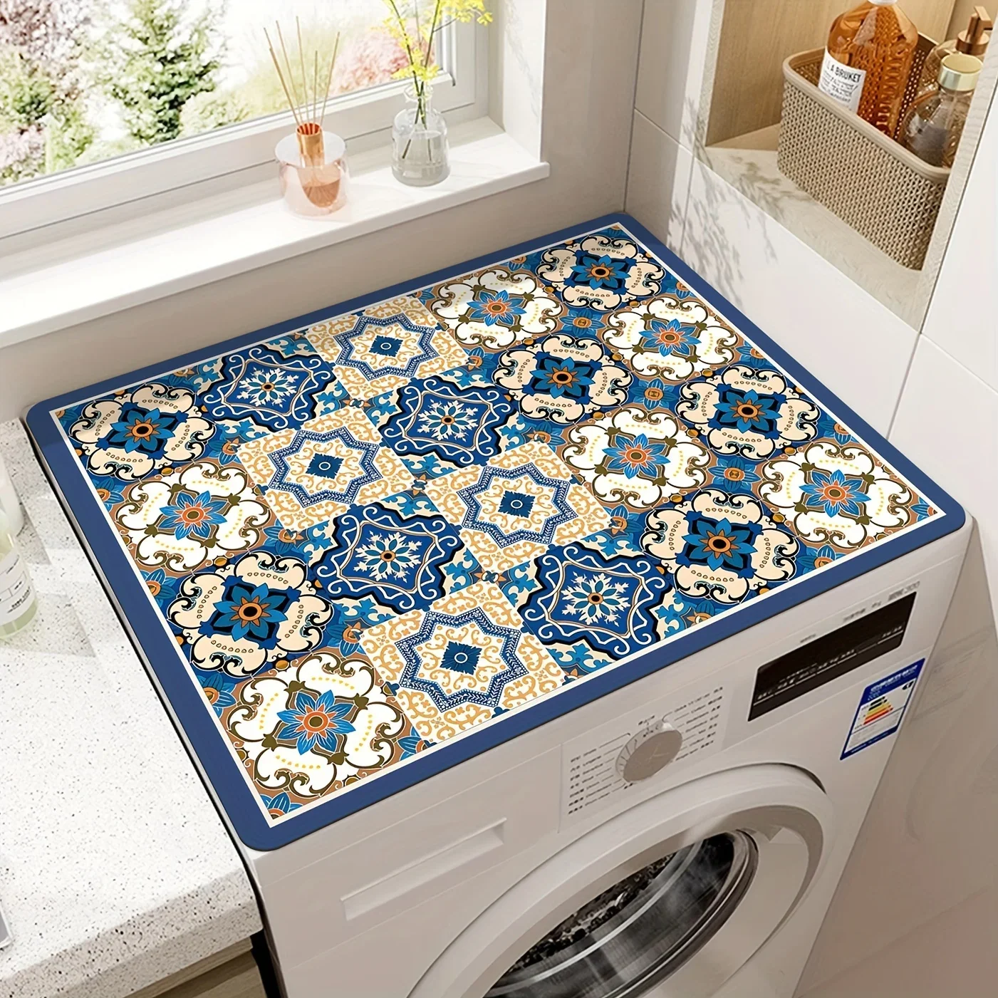 

Vintage Mosaic Washing Machine Cover, Waterproof and Durable Diatomaceous Earth Material, 23.62" X 19.69"
