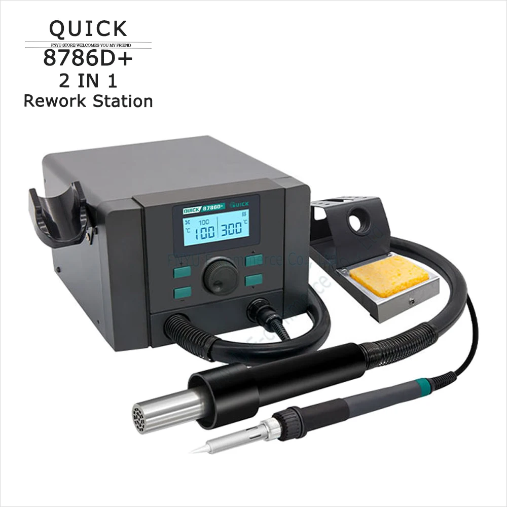 

Soldering Stations QUICK 8786D+ 2in1 Rework Station LCD Display Hot Air Gun Electric Soldering Iron Bga SMD Desoldering Station