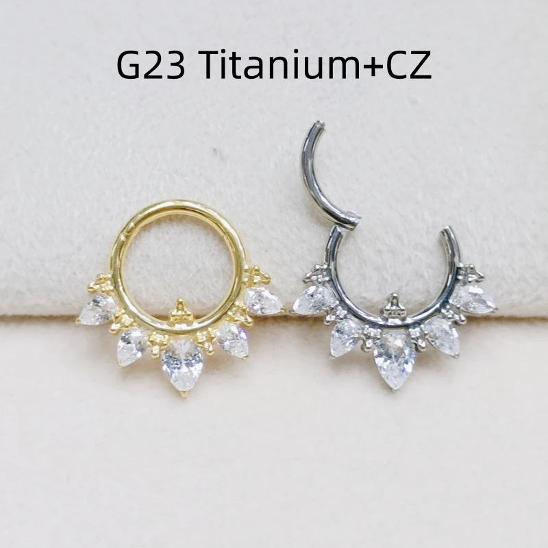 

10pcs G23 ASTM F136 Titanium Shine CZ Nose Hoop Septum Clicker Ring Earring Lip Ear Tragus Helix Cartilage Body Piercing New