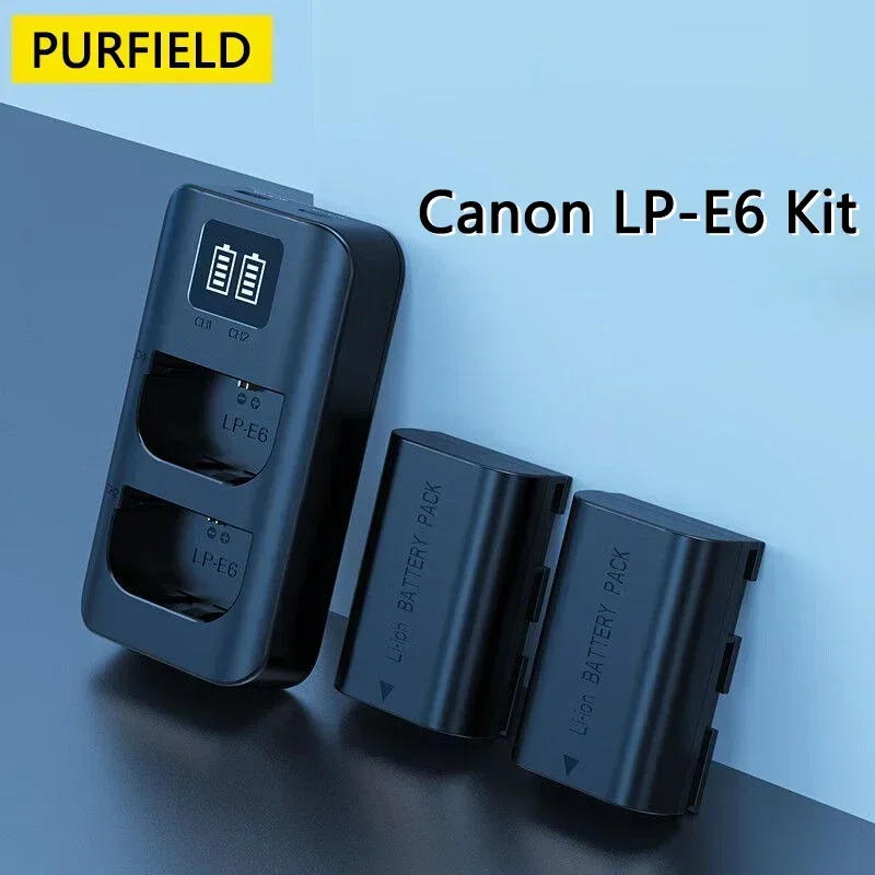 Akumulator PURFIELD 2600mAh 7.2V LP E6 LP-E6 E6N + podwójna ładowarka LED do aparatu Canon EOS 5DS R 5D Mark II 5D Mark III 6D 7D 70D 80D