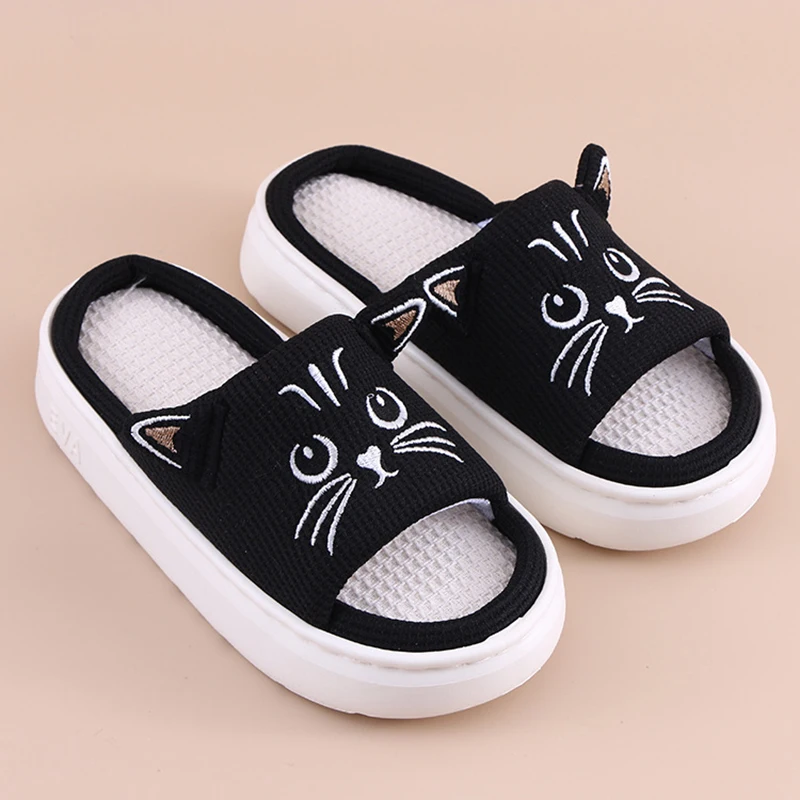 Platform Slippers Women Home Flat Spring Summer Cat Cartoon Designer Shoes Girl Trend Indoor Slides Soft Non-Slip Floor Open Toe