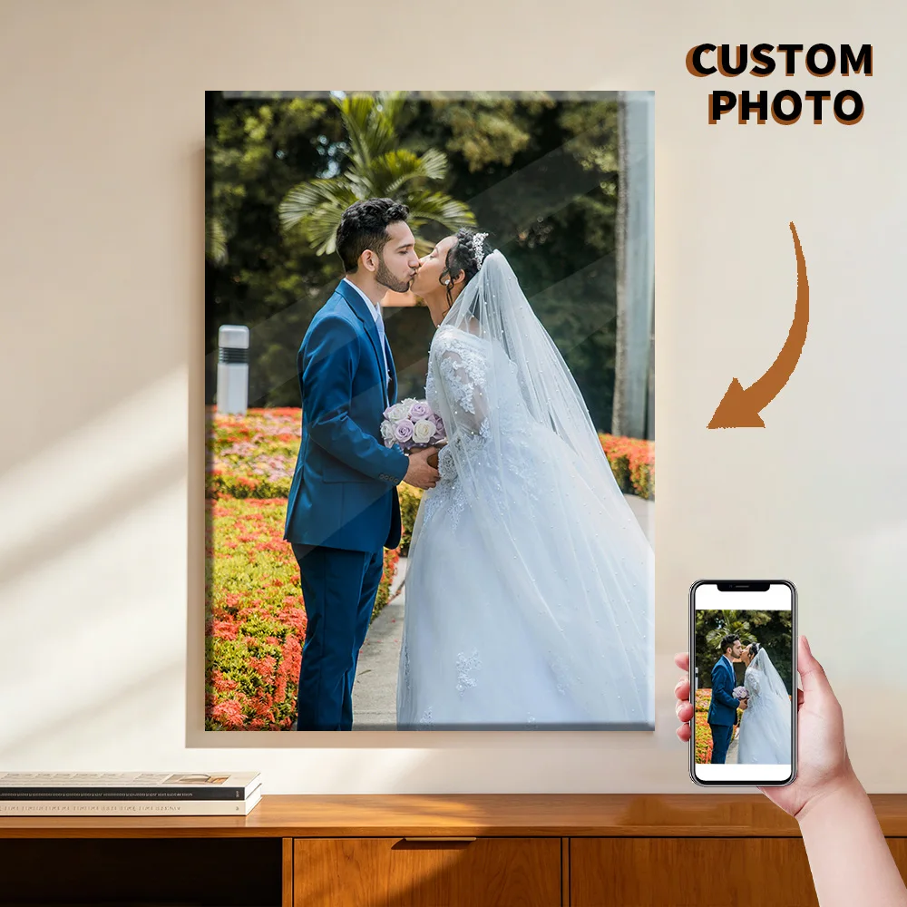 1 Pc Customized Photos on Canvas with DIY Wood Frame or frameless poster,Personalized Custom Photos for Your Lover,family,friend