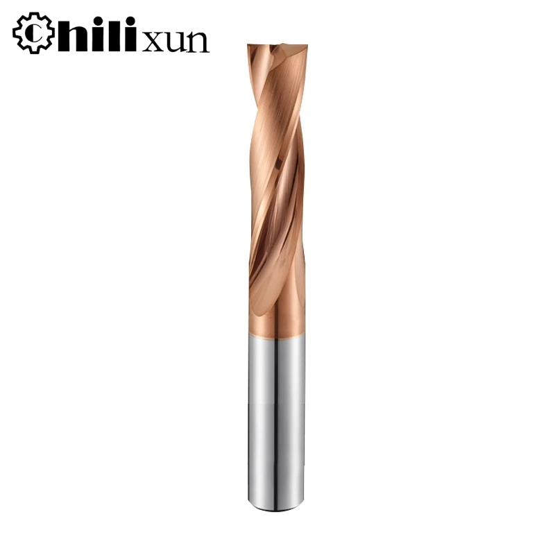 HILIXUN 프리미엄 브론즈 TiN 코팅 카바이드 플랫 바텀 엔드밀, 딥 포켓 CNC 가공용 엑스트라 롱 플루트, 알루미늄 및 황동 가공에 적합