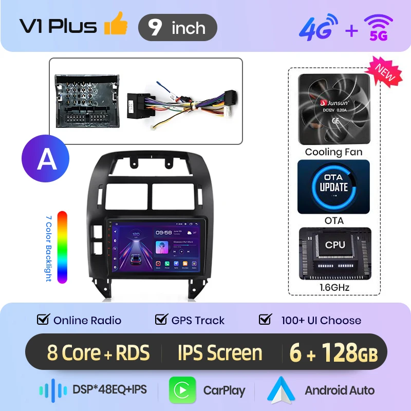 Junsun AI Voice Wireless CarPlay Android Auto Radio voor Volkswagen Polo Mk4 IV 2001-2011 Auto Multimedia Speler BT FM GPS Navigatie 2din DSP Head Unit autoradio