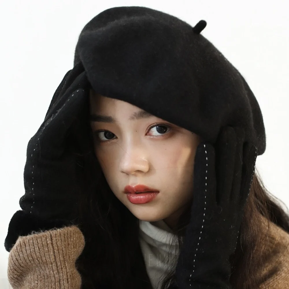 Big Head Wool Beret Female Winter Hats For Women Flat Cap Knit 100% Cashmere Hats Lady Girl Berets Hat Female Bone Painter Gorro