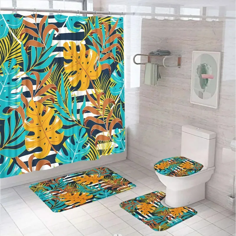

ODF36Watercolor Green Leaves Shower Curtain Set Eucalyptus Leaf Tropical Flower Plant Bathroom Curtains Bath Mat Rug Lid Toi8Yu$
