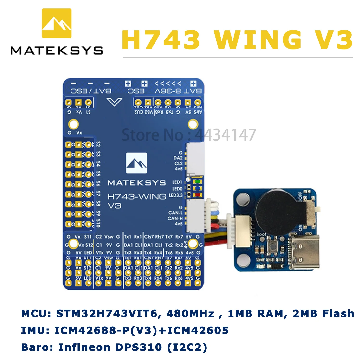 Matek H743-WING V3 STM32H743VIT6 Built-in OSD Support Dual Camera INAV Flight Controller for RC FPV Airplane Fixed Wing Drones