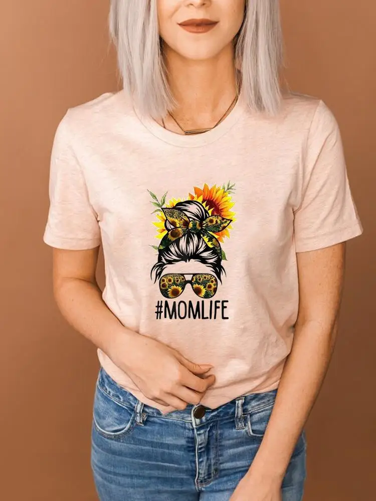 

Flower Letter Mom Mother Love Tee Clothes Fashion Short Sleeve Clothing Top Basic Women Print T Shirt Summer Graphic T-shirts