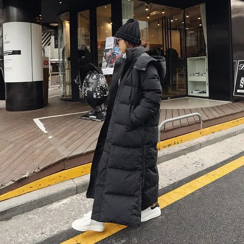 Super Long Padded Cotton Jacket Women 2023 New Korean Over-The-Knee  Fashion Parkas Winter Female Thick Black Down Cotton Coat