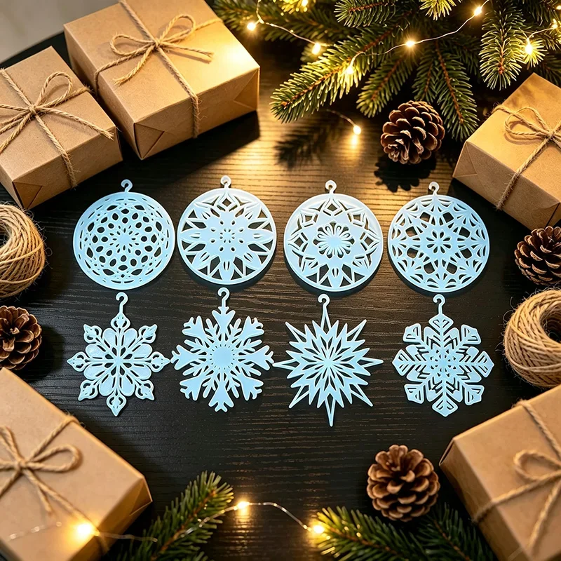 Custom Snowflake Christmas Ornament Hollow Cutout Pendant Personalized Xmas Tree Decoration For Holiday Home Party Decor