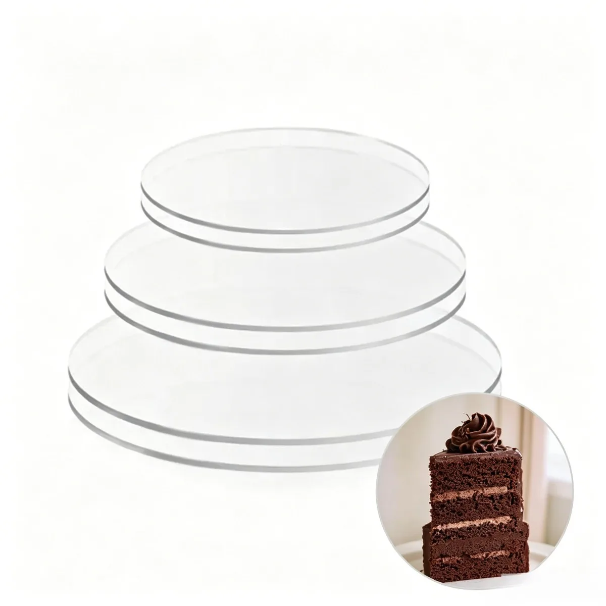 3pcs Round Cake Board Set 4 6 8 10 Inch Acrylic Cake Disc Clear Perspex Sheeting Plate for Cake Trimming Baking Home