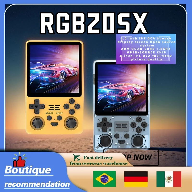 Powkiddy Rgb20sx Portable Handheld Game Console 4.0 Inch Ips Screen Retro Game Console 512g 720*720 LCD Linux Video Game Console